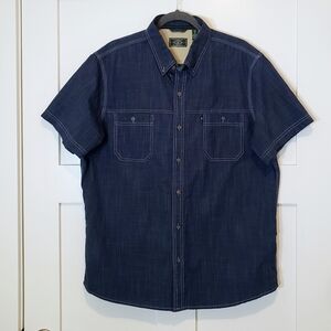 G.H. BASS & CO Size XL Shirt Button Down Blue Textured Short Sleeve Like New